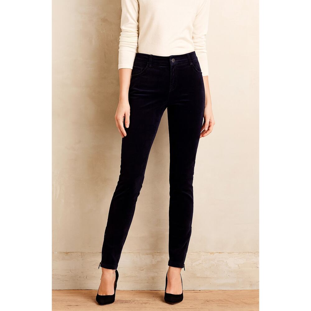Sanctuary Anthropologie Velour Navy Pants Sz 30 Zip Ankle Slim Fit - Picture 1 of 7